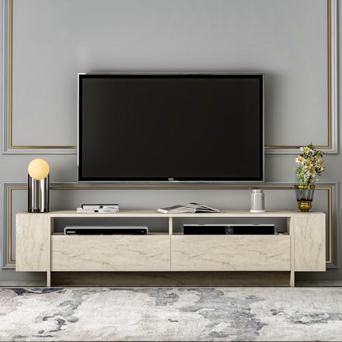 Homidea Angel TV Möbel - Fernsehtisch - TV Schrank - Wohnwand - TV Lowboard in modernem Design 192.8 x 45 x 35 cm (Travertin) von Homidea
