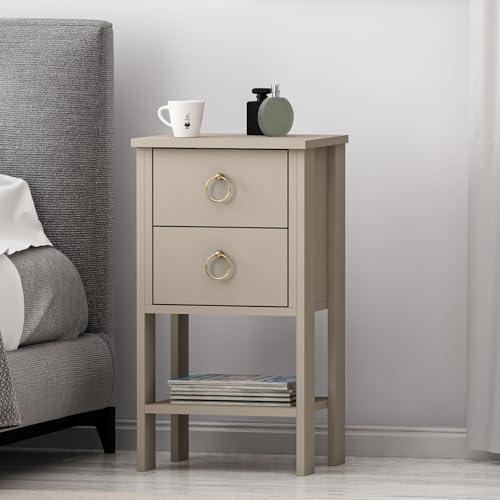 Homidea CEVHER Nachttisch - Nachtkommode - Ablagetisch - Nachtschrank mit 2 Schubladen und Regal – 40 x 35 x 73,8 cm – Moderner Beistelltisch fürs Schlafzimmer (Beige) von Homidea