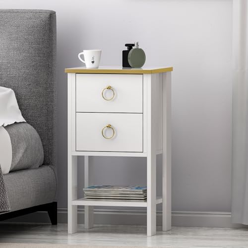 Homidea CEVHER Nachttisch - Nachtkommode - Ablagetisch - Nachtschrank mit 2 Schubladen und Regal – 40 x 35 x 73,8 cm – Moderner Beistelltisch fürs Schlafzimmer (Weiss) von Homidea