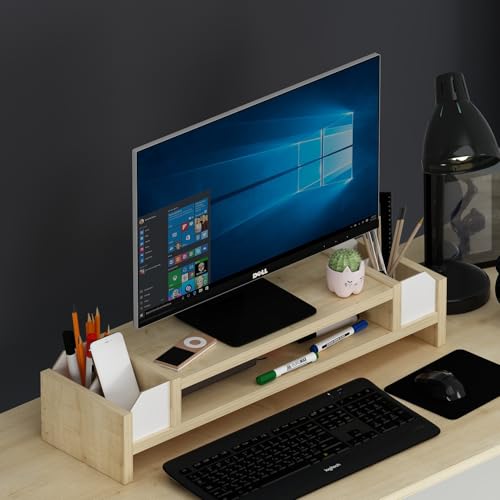 Homidea CINAR Monitorständer - Veranstalter - Zusatzablage - Bildschirmerhöhung für Schreibtisch (CINAR - Eiche / Weiß) von Homidea