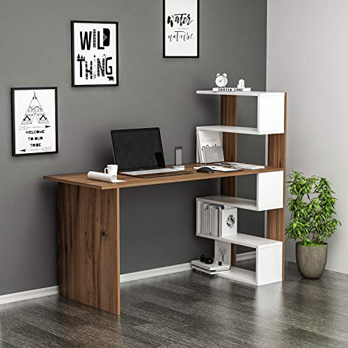 Homidea Deluxe Schreibtisch - Computertisch in modernem Design (Nussbaum/Weiß) von Homidea