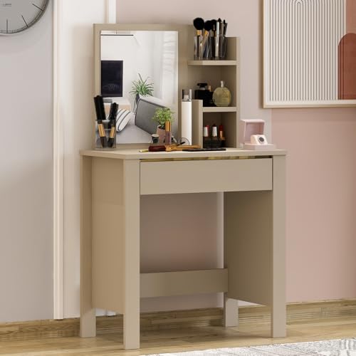 Homidea GUPSE Schminktisch - Kosmetiktisch mit Spiegel und Regal – Kompakter Frisiertisch mit Schublade – 72x40x124 cm für Schlafzimmer und Jugendzimmer (Beige) von Homidea