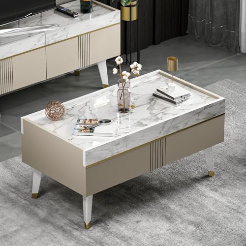 Homidea KARYA Couchtisch - Sofatisch - Wohnzimmertisch - Beistelltisch in elegantem und modernem Design (Couchtisch - Beige/Marmor) von Homidea