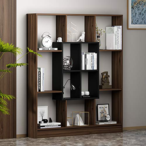 Homidea Mars Bücherregal - Standregal - Büroregal - Raumteiler in trendigem Design (Nussbaum/Schwarz) von Homidea