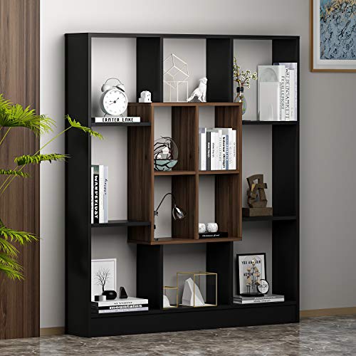 Homidea Mars Bücherregal - Standregal - Büroregal - Raumteiler in trendigem Design (Schwarz/Nussbaum) von Homidea