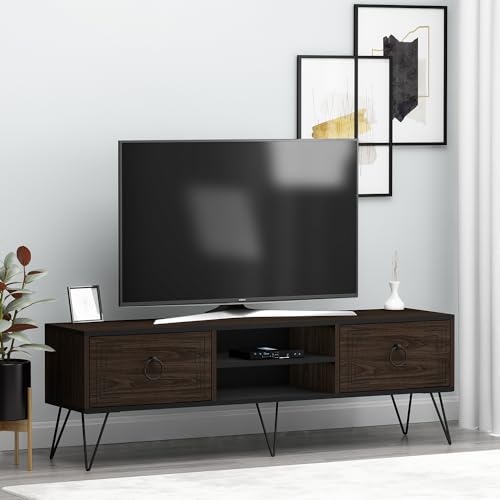 Homidea Milestone TV-Bänke & Lowboard - TV-Ständer mit Metallbeinen im rustikalen Design (Nußbaum/Schwarz) von Homidea