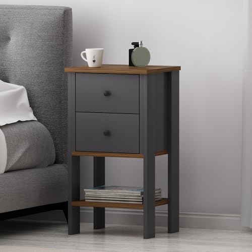 Homidea SEM Nachttisch - Nachtkommode - Ablagetisch - Nachtschrank mit 2 Schubladen und Regal – 40 x 35 x 73,8 cm – Moderner Beistelltisch fürs Schlafzimmer (Semi-Anthrazit-Eiche) von Homidea