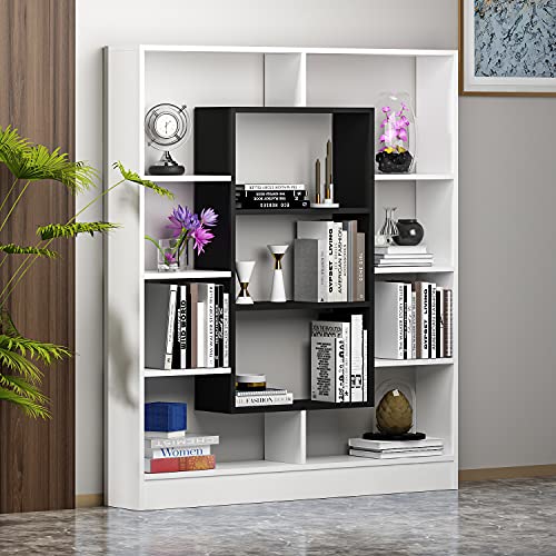 Homidea Venus Bücherregal - Standregal - Büroregal - Raumtieler für Wohnzimmer/Büro in modernem Design (Weiß/Schwarz) von Homidea