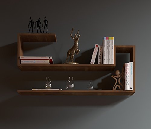 Homidea Wave Wandregal - Bücherregal - Dekoregal für Wohnzimmer in modernem Design (Nussbaum) von Homidea