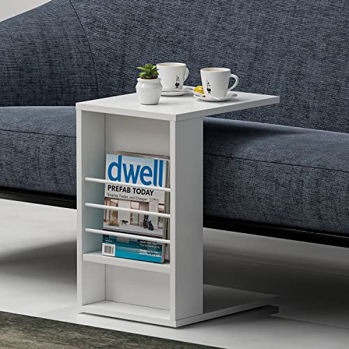 Homidea Willy Beistelltisch - Moderner Couchtisch auf Rollen in trendigem Design mit Ablagefläche (Weiß) von Homidea