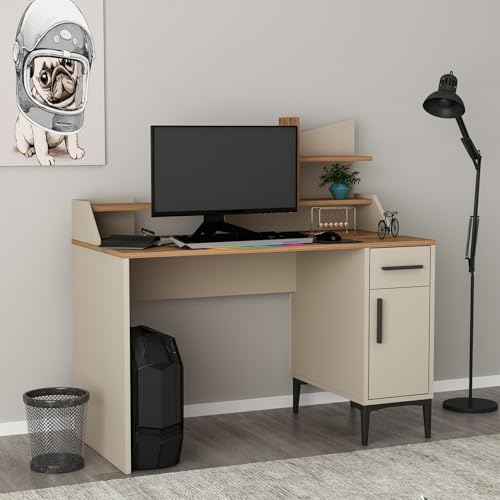 Homidea Zeta Computertisch - Schreibstisch - Frisiertisch mit Regale - Ablagen im modernen Design für Home Office und Kinderzimmer (Zeta - Eiche/Beige) von Homidea