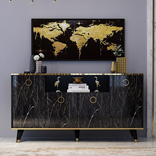 Sophia Konsole - Kommode - Sideboard - Buffet - Schrank - Regal mit 4 Türen für Wohnzimmer, Küche, Flur und Büro im rustikalen Design. (Konsole - Schwarz) von Homidea