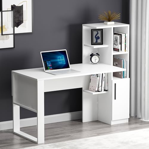 Homidea Tody Schreibtisch - Computer & Schreibtisch - Arbeitsplatz - Stauraum mit Tür und Ablagen im modernen Design für Home Office oder Kinderzimmer (Tody - Weiß) von Homidea
