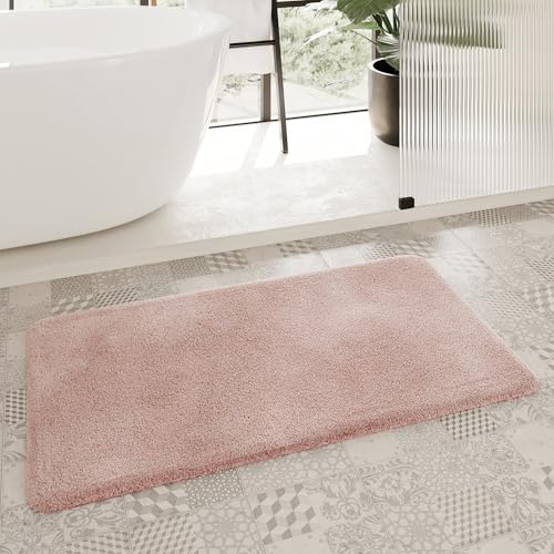 Homie Living Badteppich, Badematte kuscheliger Flauschiger weicher Flor l rutschfest und Waschbar Porto Azzurro (55 x 65 cm, Puder rosa) von Homie Living