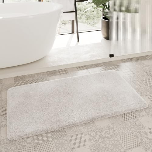 Homie Living Badteppich, Badematte kuscheliger Flauschiger weicher Flor l rutschfest und Waschbar Porto Azzurro (60 x 100 cm, Elfenbein weiß) von Homie Living