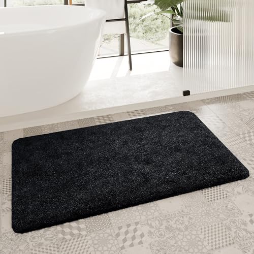 Homie Living Badteppich, Badematte kuscheliger Flauschiger weicher Flor l rutschfest und Waschbar Porto Azzurro (70 x 120 cm, anthrazit schwarz) von Homie Living