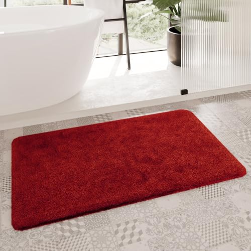 Homie Living Badteppich, Badematte kuscheliger Flauschiger weicher Flor l rutschfest und Waschbar Porto Azzurro (80 x 150 cm, Kamin rot) von Homie Living