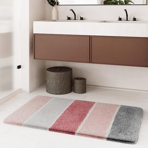 Homie Living Badteppich, Badematte kuscheliger Flauschiger weicher Flor | rutschfest und Waschbar Rio Marina (70 x 120 cm, Puder rosa) von Homie Living