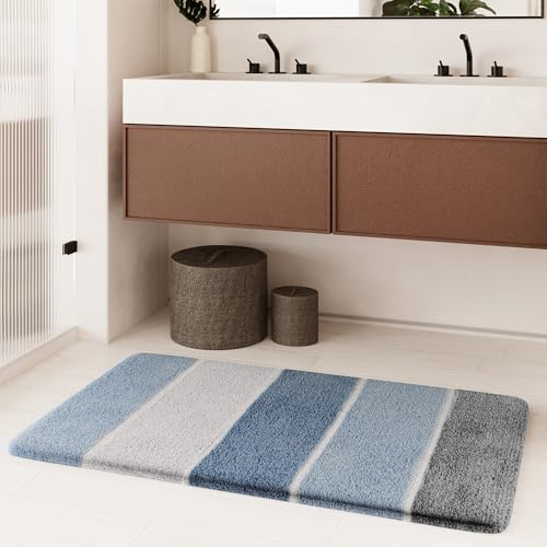 Homie Living Badteppich, Badematte kuscheliger Flauschiger weicher Flor | rutschfest und Waschbar Rio Marina (70 x 120 cm, Rauch blau) von Homie Living