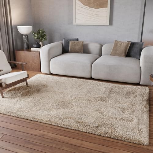 Homie Living I Hochflor Teppich I Parma I sehr flauschig und kuschelig I (Beige, 120 x 170 cm) von Homie Living