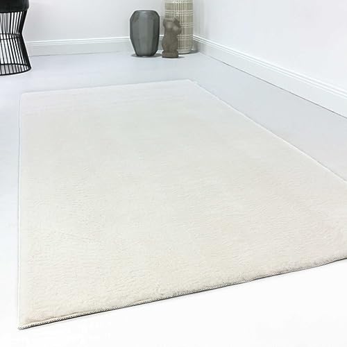 Kunstfell Teppich, Läufer, Teppich rund, einfarbig, weich und flauschig, pflegeleichter Teppich, bestens geeignet für Wohnzimmer, Schlafzimmer, Kinderzimmer, VILLA ROSSO (160 x 225 cm, creme beige) von Homie Living