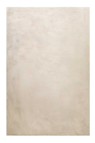 Kuscheliger & Flauschiger Hochflor- Teppich für Wohnzimmer, Kinderzimmer, Schlafzimmer mit Kaninchenfell- Haptik - VITA (160 x 230 cm, Creme beige) von Homie Living
