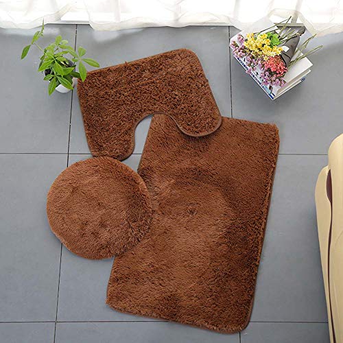 Homieco Jednokolorowy dywanik łazienkowy, 3-częściowy, miękki, chłonny, antypoślizgowy zestaw dywaników łazienkowych, dywan i Pokrywa sedesu, zmywalny, brązowy von Homieco