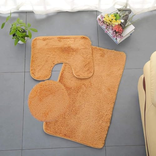 Homieco Einfarbiger Badteppich Set 3 Teilig, Weiches Saugfähiges Rutschfestes Badezimmermatte Teppiche Toilettendeckel U-förmigen WC Vorleger Waschbar Badvorleger Badematte von Homieco