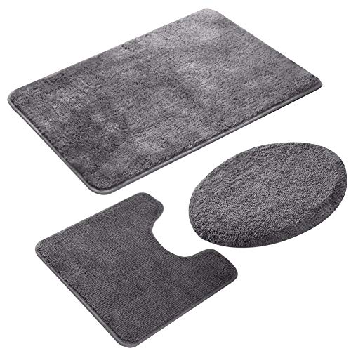 Homieco European Style Badmatten Set 3 Stück rutschfeste Badematte Teppich, Einfarbig Microfaser U-Form Teppich Teppich, Toilettendeckel Abdeckung (Grau) von Homieco