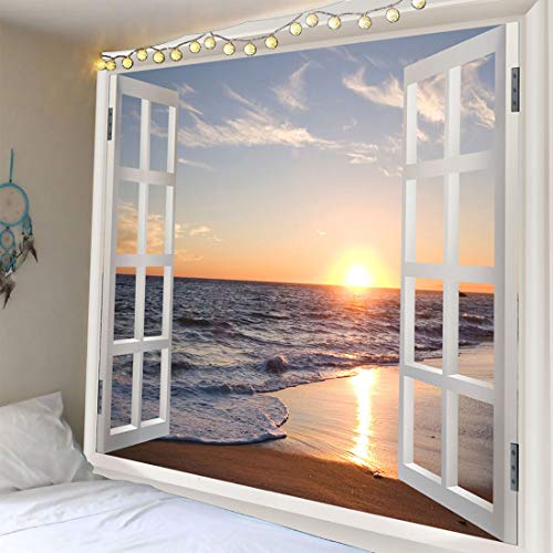 Homiest 3D-Ozean-Wandteppich, Wandbehang, Sonne, Sonnenuntergang, Meer, Strand, Landschaft, Wandteppich, Fenster-Wandteppiche für Schlafzimmer, Wohnzimmer, Heimdekoration, 130 x 150 cm von Homiest