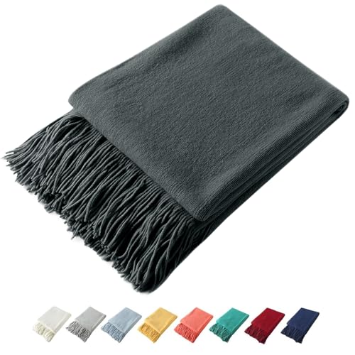 Homiest Dekorative gestrickte Überwurfdecke mit Fransen, leichter Acryl-Strick, weiche und gemütliche Quasten-Decke für Couch, Sofa, Bett (Anthrazit, 127 x 152,4 cm) von Homiest