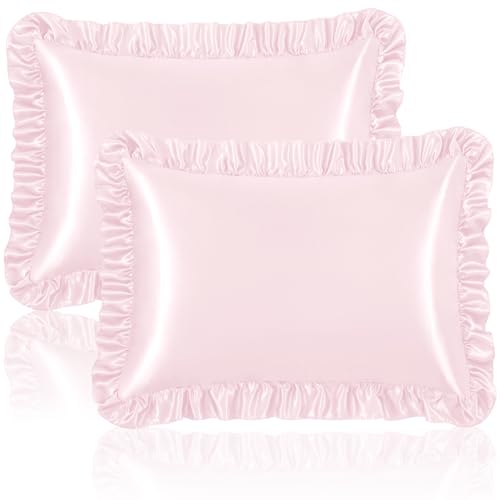 Homiest Satin-Kissenbezüge mit Rüschen für Haar und Haut, King-Size, seidige Kissenbezüge, 2er-Set, Satin-Kissenbezüge mit Hotelverschluss, Anti-Falten-Kissenbezüge (Blush Pink), bls2401243015 von Homiest