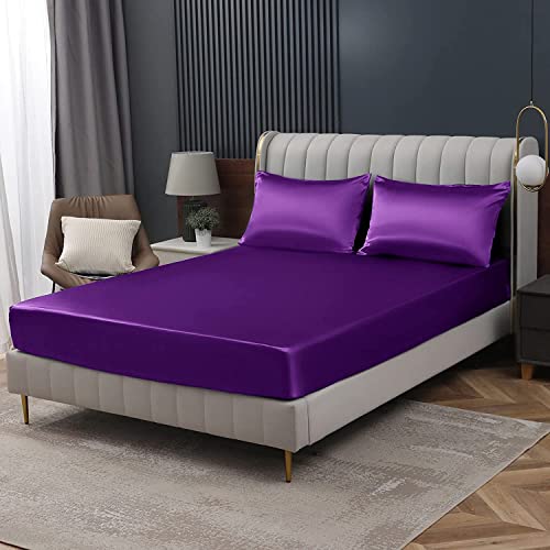 Homiest Spannbettlaken für Doppelbetten in XL-Größe, Violett, Spannbettlaken mit tiefen Taschen, luxuriöses und ultraweiches Spannbetttuch für Einzelbett, Bettwäsche separat erhältlich von Homiest