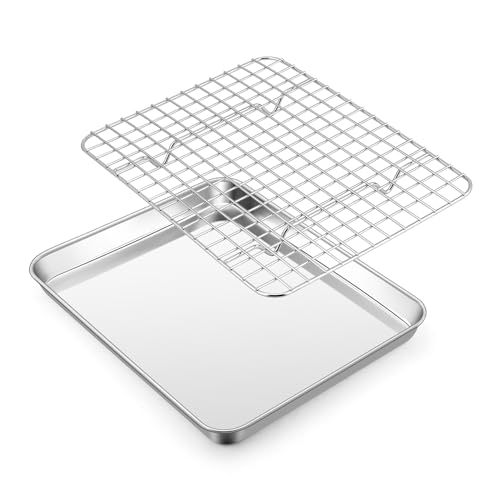 Homikit Backblech mit Auskühlgitter Set, Edelstahl Klein Rechteckig Backform Ofenblech und Abkühlgitter zum Backen Braten Servieren, 26,5x20,5x2,5cm, Gesund & Spülmaschinenfest Homikit Backblech mit Auskühlgitter Set, Edelstahl Klein Rechteckig Backform Ofenblech und Abkühlgitter zum Backen Braten Servieren, 26,5x20,5x2,5cm, Gesund & Spülmaschinenfest von Homikit