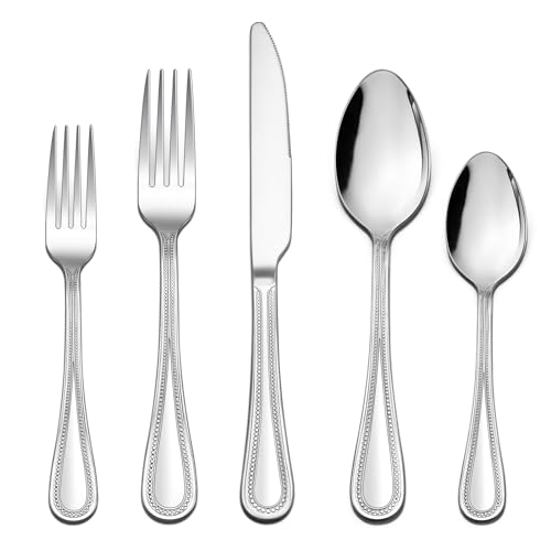 Homikit Besteck Set, 30 teilig Besteckset Essbesteck für 6 Personen, Edelstahl poliert Besteck mit Messer/Gabel/Löffel für Haus Küche Restaurant, Perlen-Rand Griff, Spülmaschinenfest von Homikit