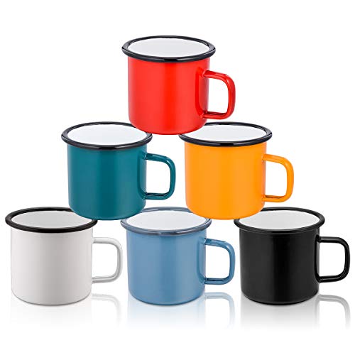 Homikit Emaille Tasse 6er-Set, 350ml Kaffeebecher Trinkbecher Teetasse, Porzellan Weiß/Schwarz/Blau/Rot/Gelb/Grün Emaille Camping Becher für Daheim, Büro, Camping, Tragbr & Mehrweg von Homikit