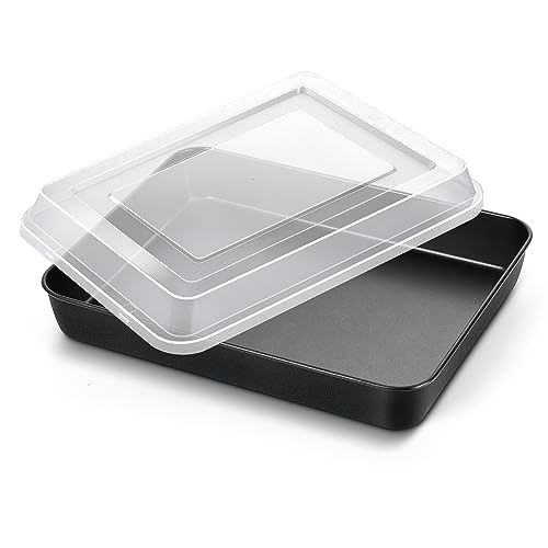 Homikit Backblech mit Deckel, Edelstahl Rechteckige AuflaufformBackform mit Schwarz Antihaftbeschichtung, Kuchenform für Casseroles Brownie Lasagna 31,6x24,8x4,8cm, Leicht zu reinigen von Homikit