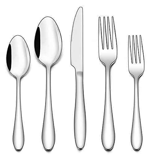 Homikit Besteck-Set, 40-teilig Edelstahl Besteck Set für 8 Geschirr, Essutensilien, Gabel, Messer Löffel Set für Küche Restaurant Party, hochglanzpoliert, spülmaschinenfest von Homikit
