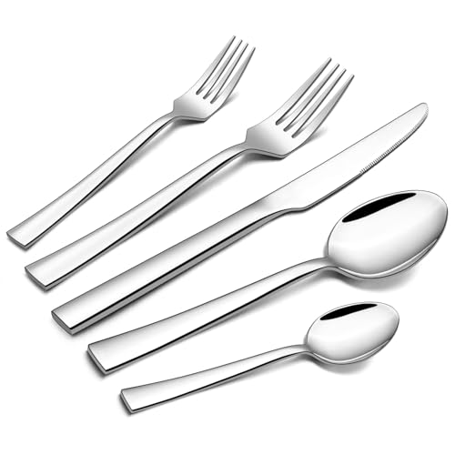 Homikit Besteck Set 12 Personen, Edelstahl Poliert Besteckset 60-teilig, Elegantes Essbesteck mit Messer Gabel Löffel, Tafelbesteck für Hause Küche Restaurant, Gesund, Spülmaschinenfest von Homikit