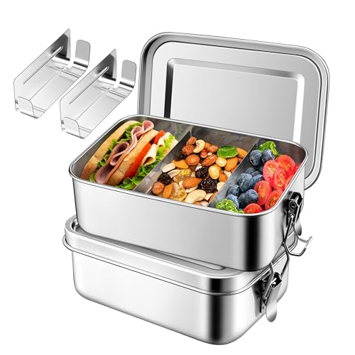 Homikit Brotdose mit Fächern, 2 Stück Edelstahl Bento Box Lunchbox für Kinder & Erwachsene, Lunch Box Brotzeitdose mit Abnehmbar Trennwand, Auslaufsicher & Dichtungsring, 1400ml+1400ml Homikit Brotdose mit Fächern, 2 Stück Edelstahl Bento Box Lunchbox für Kinder & Erwachsene, Lunch Box Brotzeitdose mit Abnehmbar Trennwand, Auslaufsicher & Dichtungsring, 1400ml+1400ml von Homikit