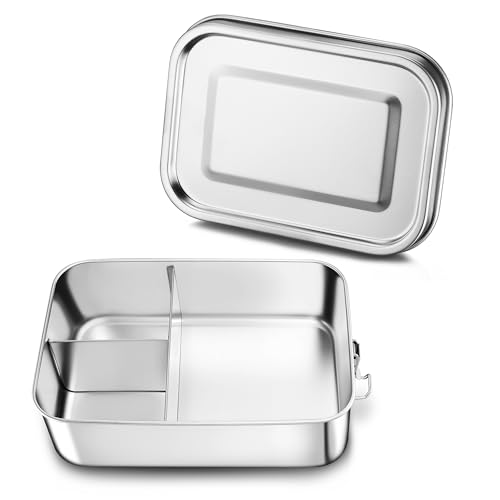Homikit Brotdose mit Fächern, 2400ml Edelstahl Bento Box Lunchbox für Kinder & Erwachsene, Auslaufsicher Metall Brotzeitdose mit Dichtring für Schule, Büro, Picknick, Spülmaschinenfest Homikit Brotdose mit Fächern, 2400ml Edelstahl Bento Box Lunchbox für Kinder & Erwachsene, Auslaufsicher Metall Brotzeitdose mit Dichtring für Schule, Büro, Picknick, Spülmaschinenfest von Homikit