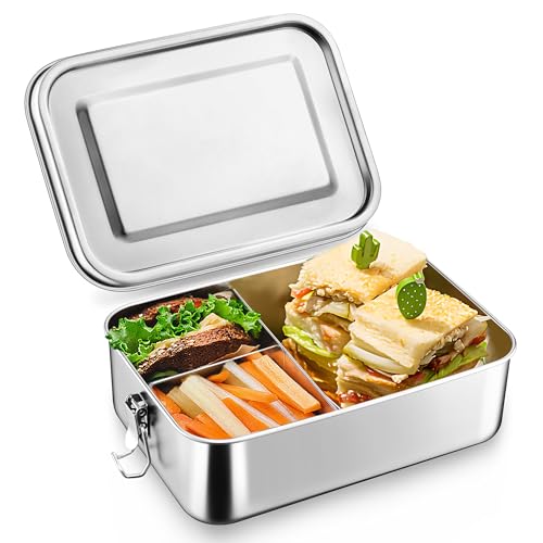Homikit Brotdose mit Fächern, 850ml Edelstahl Bento Box Lunchbox für Kinder & Erwachsene, Auslaufsicher Metall Brotzeitdose mit Dichtring für Schule, Büro, Picknick, Spülmaschinenfest von Homikit