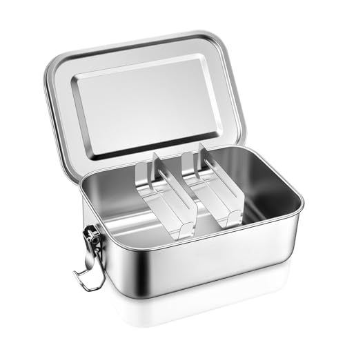 Homikit Brotdose mit Fächern, 850ml Edelstahl Bento Box Lunchbox für Kinder & Erwachsene, Lunch Box Brotzeitdose mit Abnehmbar Trennwand für Picknick Schule Arbeit, Auslaufsicher & Dichtungsring von Homikit