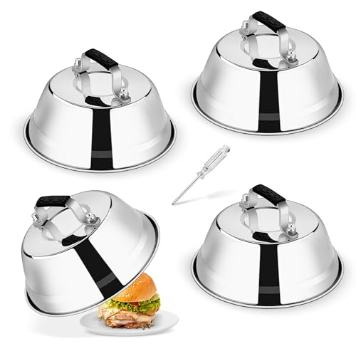 Homikit Burgerglocke, 4 Stück Edelstahl Burger Glocke mit Hitzebeständig Silikongriff, Schmelzglocke Burgerhauben Set für Grill Burger Steak, Teppanyaki, Innen & Außen, Spülmaschinenfest, 16,7x5,8cm Homikit Burgerglocke, 4 Stück Edelstahl Burger Glocke mit Hitzebeständig Silikongriff, Schmelzglocke Burgerhauben Set für Grill Burger Steak, Teppanyaki, Innen & Außen, Spülmaschinenfest, 16,7x5,8cm von Homikit