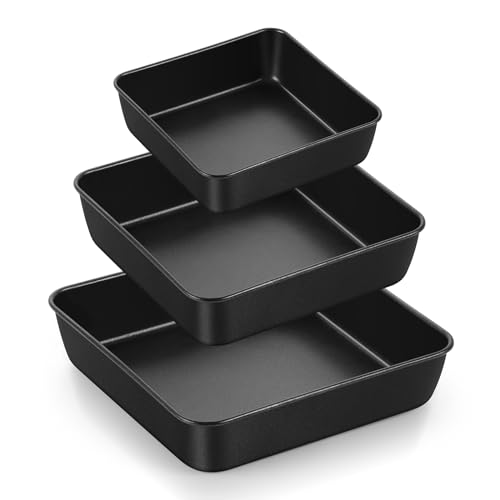 Homikit Edelstahl Auflaufform 3er Set, Quadratische Kuchenform mit Schwarz Antihaftbeschichtung, Eckig Backblech Backform 15 & 20 & 25cm, Gesund & Leicht zu reinigen von Homikit