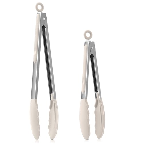 Homikit Edelstahl Küchenzange, Kochzange Grillzange 2er Set mit Hitzebeständige Silikongriff, 30,3cm & 23,7cm Fleischzange mit Verriegelung zum Kochen Grillen Servieren, Antihaft Silikonspitze, Khaki Homikit Edelstahl Küchenzange, Kochzange Grillzange 2er Set mit Hitzebeständige Silikongriff, 30,3cm & 23,7cm Fleischzange mit Verriegelung zum Kochen Grillen Servieren, Antihaft Silikonspitze, Khaki von Homikit