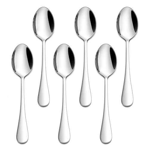 Homikit Kaffeelöffel, 6-teilig Edelstahl poliert Teelöffel Dessertlöffel Set, Kleiner Löffel Set für Zuhause Restaurant Hotel Café, Runde Griffe, Spülmaschinenfest, 13,5 cm von Homikit