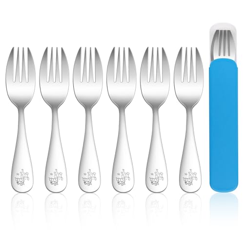 Homikit Kindergabel, Edelstahl Kindergabeln Kinderbesteck 6er Set mit Gravur für Jungen Mädchen, Kleiner Gabel für Kleinkinder ab 1-3 Jahre, Reise Etui & Leicht zu Tragen, Ungiftig, Spülmaschinenfest von Homikit