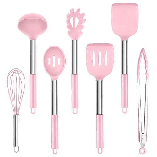 Homikit Küchenhelfer, 7 Stück Silikon Küchenutensilien Kochutensilien Set mit Edelstahlgriff, Rosa Antihaft Hitzebeständiger Kochbesteck zum Kochen, Ungiftig, Leicht zu Reinigen & Spülmaschinenfest Homikit Küchenhelfer, 7 Stück Silikon Küchenutensilien Kochutensilien Set mit Edelstahlgriff, Rosa Antihaft Hitzebeständiger Kochbesteck zum Kochen, Ungiftig, Leicht zu Reinigen & Spülmaschinenfest von Homikit