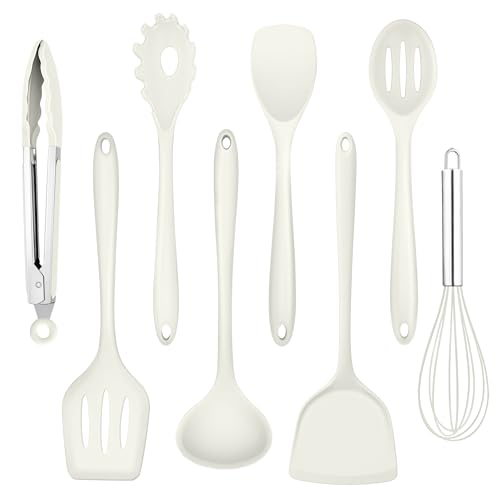Homikit Küchenhelfer Set, 8-Teiliges Silikon Küchenutensilien Kochbesteck Set mit Pfannenwender, Hitzebeständiger Kochutensilien Kochgeschirr zum Kochen, Gesund & Antihaft, Spülmaschinenfest, Weiß von Homikit